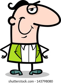 Cartoon Vector Illustration of Funny Glad or Content Man Comic Character