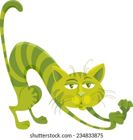 Cartoon Vector Illustration of Funny Green Cat Character