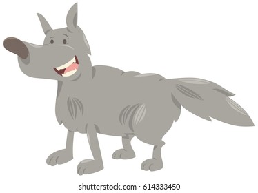 Cartoon Vector Illustration of Funny Grey Wolf Animal Character