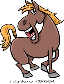 Cartoon Vector Illustration of Funny Horse Farm Animal Character