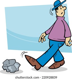 Cartoon Vector Illustration of Funny Inattentive Man Going to Stumble on a Stone