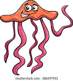 Cartoon Vector Illustration of Funny Jellyfish Sea Animal