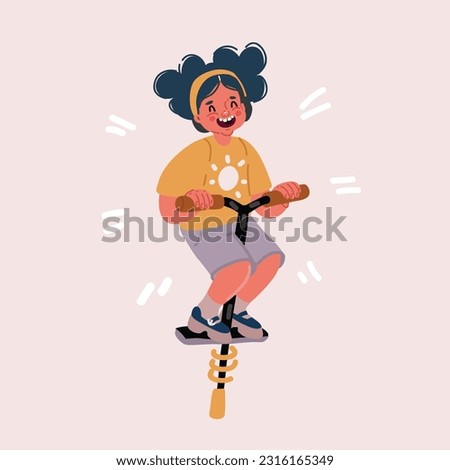 Cartoon vector illustration of Funny Kid is Playing and jumping With Pogo Stick