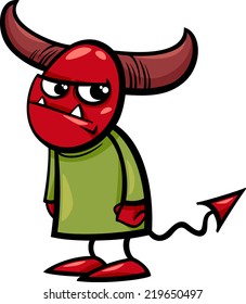 Cartoon Vector Illustration of Funny Little Devil or Demon