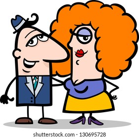 Cartoon Vector Illustration of Funny Man and Woman Couple in Love