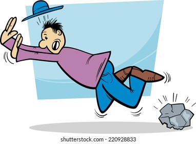 Cartoon Vector Illustration of Funny Man Stumbling over a Stone