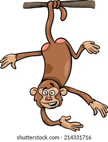 Cartoon Vector Illustration of Funny Monkey on the Branch on Tail