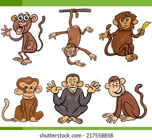 Cartoon Vector Illustration of Funny Monkeys Primate Animals Set
