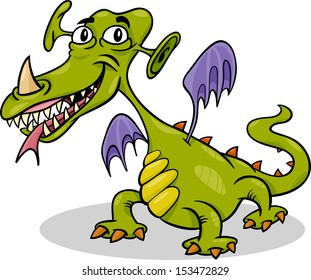 Cartoon Vector Illustration of Funny Monster or Fright or Fantasy Dragon