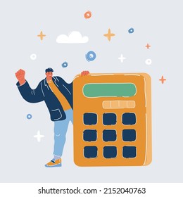 Cartoon vector illustration of funny cartoon office worker with calculator.