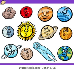 Cartoon Vector Illustration of Funny Orbs and Planets from Solar System Space Comic Characters