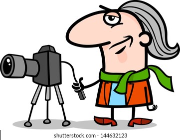 Cartoon Vector Illustration of Funny Photographer Artist with Camera Profession Occupation