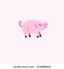 Cartoon Vector Illustration of Funny Pig Farm Animal Character