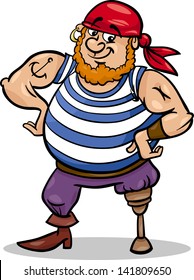 Cartoon Vector Illustration of Funny Pirate Officer with Peg Leg