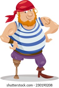 Cartoon Vector Illustration of Funny Pirate Officer with Peg Leg