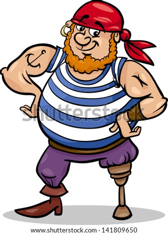 Cartoon Vector Illustration of Funny Pirate Officer with Peg Leg