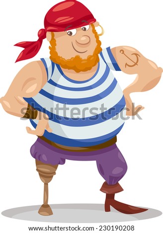 Cartoon Vector Illustration of Funny Pirate Officer with Peg Leg