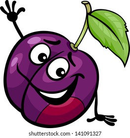 Cartoon Vector Illustration of Funny Plum Fruit Food Comic Character