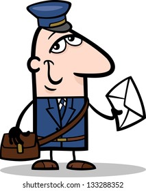 Cartoon Vector Illustration of Funny Postman with Letter Profession Occupation