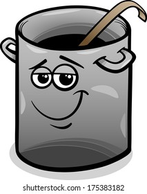 Cartoon Vector Illustration of Funny Pot or Pan with Ladle