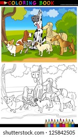 Cartoon Vector Illustration of Funny Purebred Dogs like Corgi, Pug, Basset, Chihuahua and Afghan Hound for Coloring Book or Coloring Page