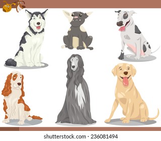 Cartoon Vector Illustration of Funny Purebred Dogs Pets Set