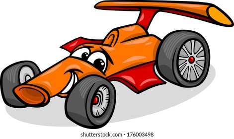 Cartoon Vector Illustration of Funny Racing Car Vehicle or Bolide Comic Mascot Character
