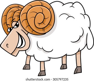 Cartoon Vector Illustration of Funny Ram Farm Animal Character