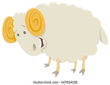 Cartoon Vector Illustration of Funny Ram Farm Animal