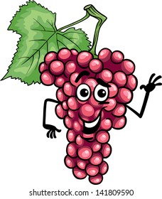 Cartoon Vector Illustration of Funny Red or Pink Grapes Fruit Food Comic Character