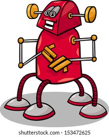 Cartoon Vector Illustration of Funny Robot or Droid