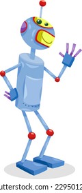 Cartoon Vector Illustration of Funny Robot or Droid