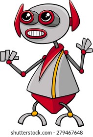 Cartoon Vector Illustration of Funny Robot Science Fiction Character