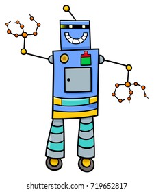 Cartoon Vector Illustration of Funny Robot Science Fiction Comic Character