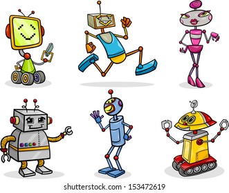 Cartoon Vector Illustration of Funny Robots or Droids Set