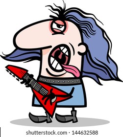 Cartoon Vector Illustration of Funny Rock man Musician with Electric Guitar Profession Occupation