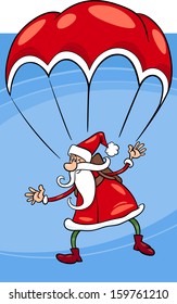 Cartoon Vector Illustration of Funny Santa Claus Character Flying on Parachute