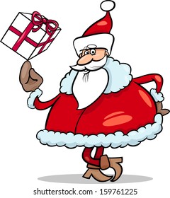 Cartoon Vector Illustration of Funny Santa Claus Character with Christmas Present