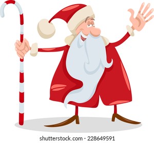 Cartoon Vector Illustration of Funny Santa Claus or with Christmas Cane