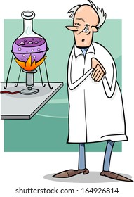 Cartoon Vector Illustration of Funny Scientist in Laboratory