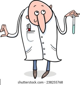 Cartoon Vector Illustration of Funny Scientist with Mixture in Vial