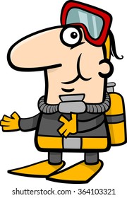 Cartoon Vector Illustration of Funny Scuba Diver in Diving Suit