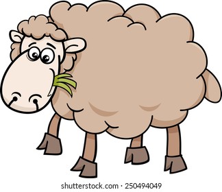 Cartoon Vector Illustration of Funny Sheep Farm Animal