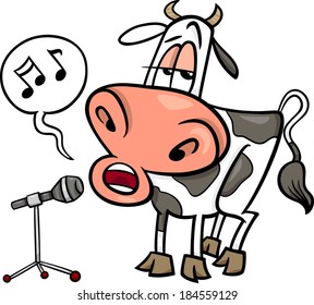 Cartoon Vector Illustration of Funny Singing Cow Character