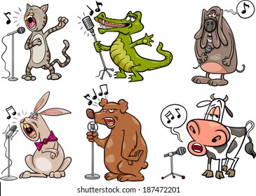 Cartoon Vector Illustration of Funny Singing Animals Characters Set