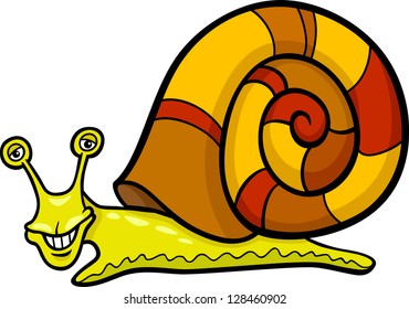 Cartoon Vector Illustration of Funny Snail Mollusk with Shell