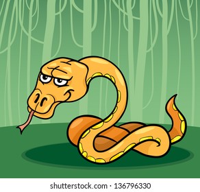 Cartoon Vector  Illustration of Funny Snake in the Jungle