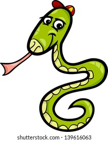 Cartoon Vector Illustration of Funny Snake in the Cap Reptile Animal