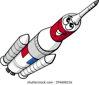 Cartoon Vector Illustration of Funny Space Rocket Comic Character