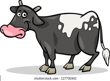 Cartoon Vector Illustration of Funny Spotted Cow Farm Animal